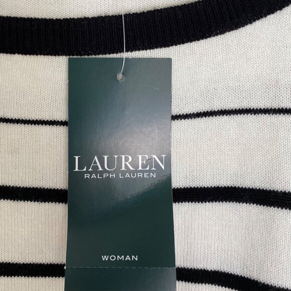 Lauren Ralph Lauren Womens Striped Black & Pearl Sweater 3X Cotton Blend Boatnec - Picture 4 of 7